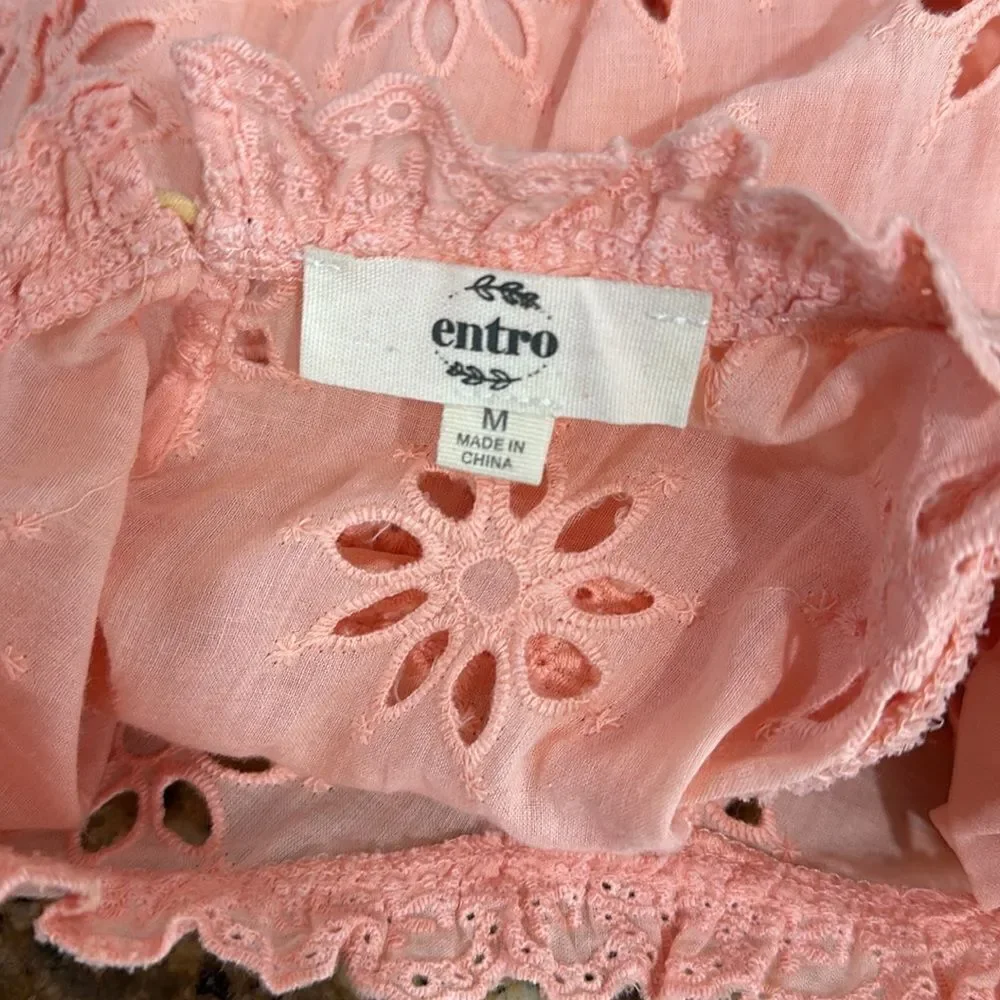 Entro Cotton Eyelet Embroidered Short Sleeve Top Blouse In Peach Size M - Picture 6 of 10